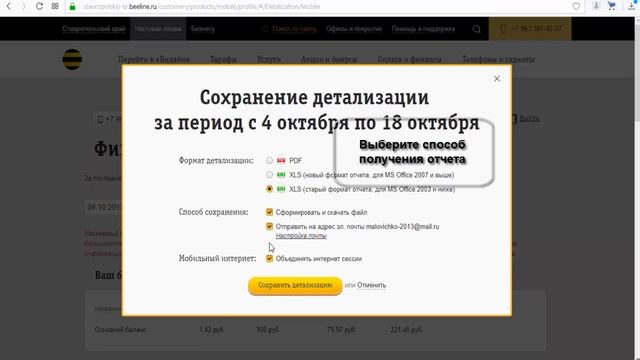 Как сделать детализацию на Билайне