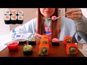 ASMR Eating sushi & rolls Mukbang (Philadelphia, maki rolls, california) Eating Sounds