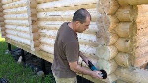 Ошкуривание шлифовка сруба