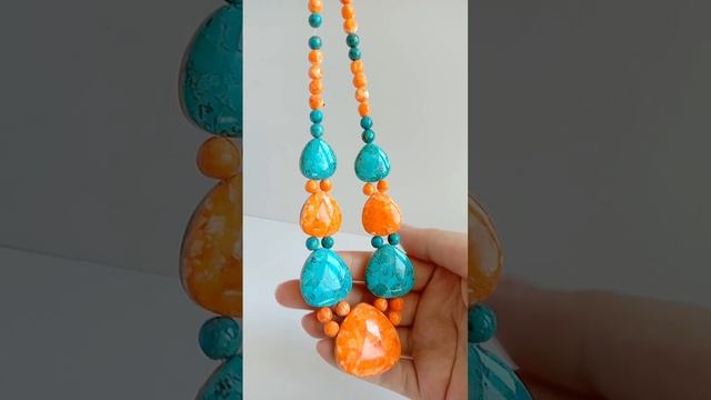 Beautiful orange Spiny oyster roundle beads with Irregular Natural turquoise  pendant Gifts11