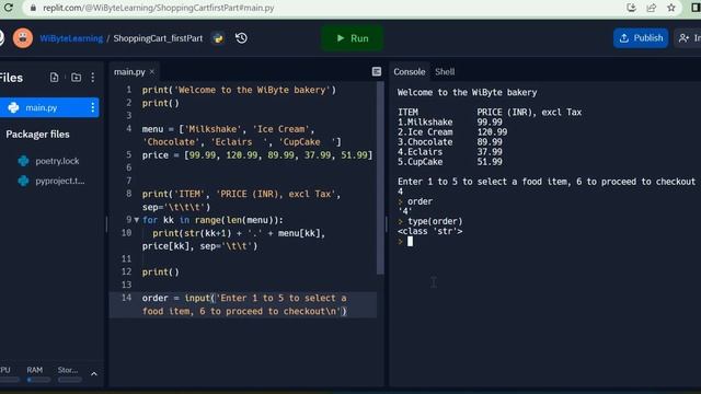 Python Programming: How to allow user to place a single order at the online shop?