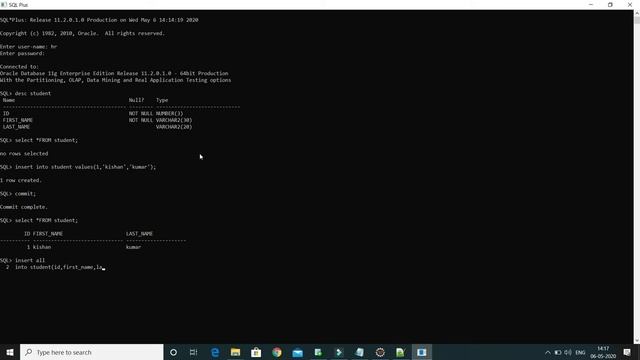 How to insert data into a Table using SQL Plus in Oracle database? || Oracle SQL Developer Tutorial