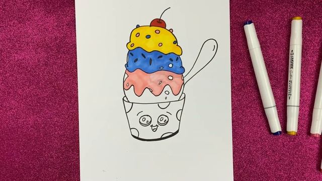 Как нарисовать пирожное с вишней, капкейк? Пошаговое рисование для детей. Простой туториал! смотреть онлайн