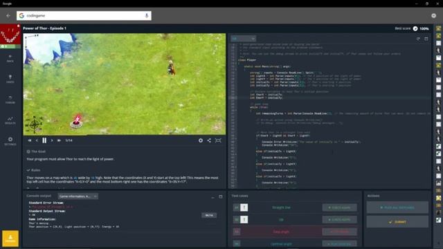 CodinGame: Power of Thor - Episode 1 in C#