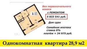 Однокомнатная квартира без первоначального взноса Краснодар Студия без ПВ с ремонтом