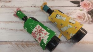 Необычная идея для оформления подарка к любому празднику. Шьём фартук и колпак для бутылки вина/