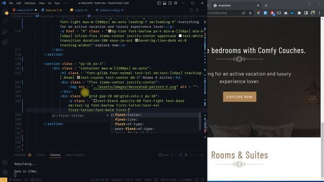 Hotel Booking Website Tutorial Using HTML CSS (Tailwind CSS) and JavaScript | Tailwind CSS Beginner