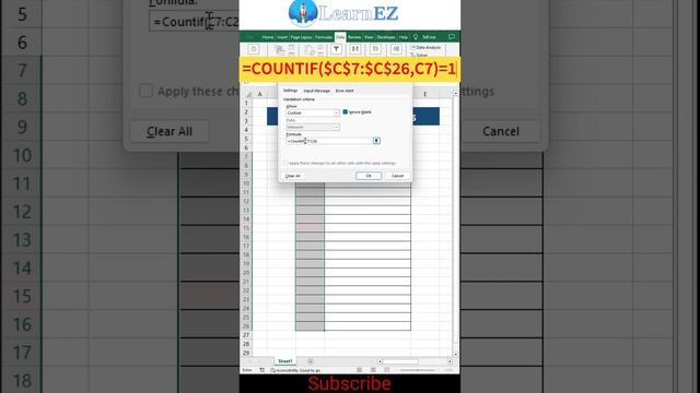 Avoid Duplicate Entries #exceltips #excel #exceltricks #LearnEZ.
