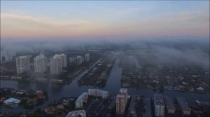 Рассвет в Майами с высоты птичьего полета. Сьемка дроном.