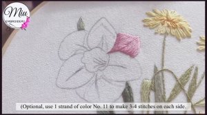 Thread Painting Embroidery Pattern Tutorial - Daffodils Flowers (long & short stitch)