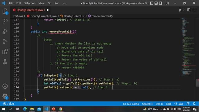 [Java Example] Lecture 24a - Removing the value of tail from DoublyLinkedList