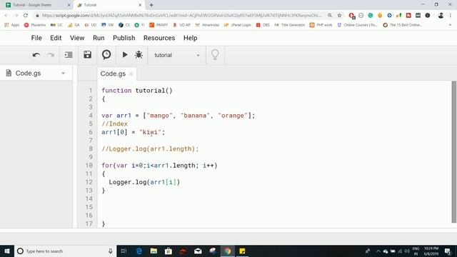 Introduction to array in Google apps script