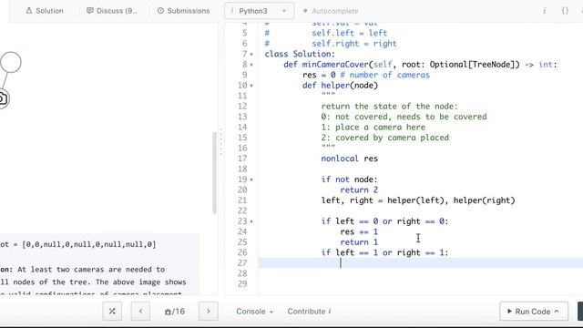 Binary Tree Cameras - Leetcode 968 - Python