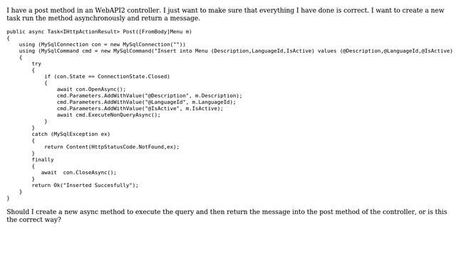 Code Review: Async task post method WebAPI controller смотреть онлайн