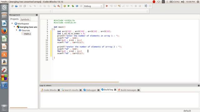 C program to merge two unsorted array смотреть онлайн