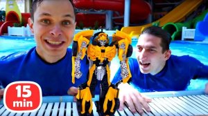 Трансформеры и Супергерои в Аквапарке: Бамблби и Человек Паук в сборнике видео для детей