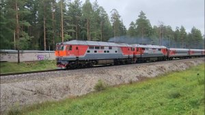 ТЭП70-0361 + ТЭП70БС-319 с поездом Текстильный край СПб - Иваново. Перегон Строкино - Иваново.