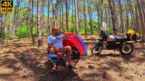 Одиночный мото кемпинг в лесу! Приготовил вкусный обед! Звуки природы!