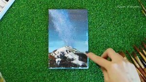 Как быстро нарисовать горы и космос губкой и мастихином