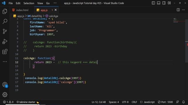 JavaScript Object Methods - Creating Object Inner Functions | Hindi/Urdu | JavaScript Tutorial #25