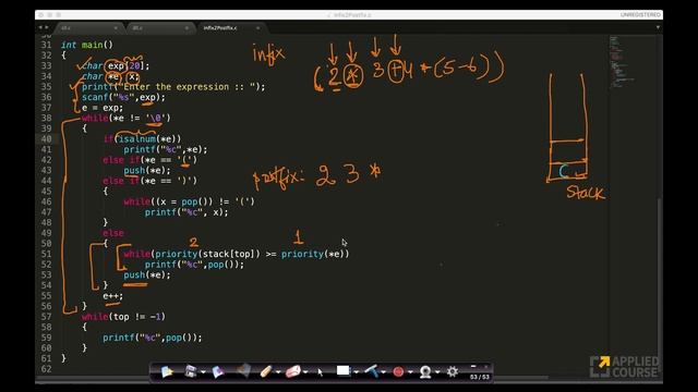 Infix to Postfix | Expression evaluation | C-Programming | Gate Applied Course