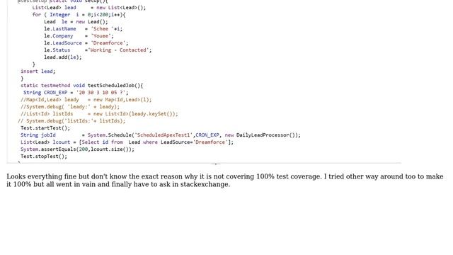 How to achieve 100% test coverage for the below code? --Schedule Apex and it's test class shown... смотреть онлайн