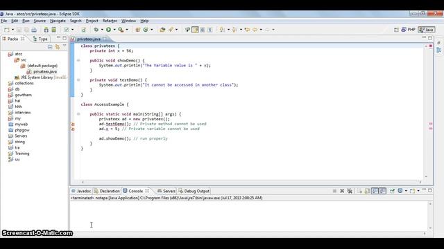 4.Java Access specifiers PRIVATE in TAMIL