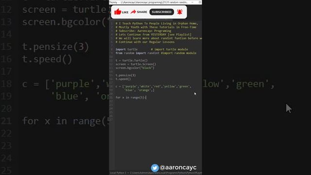 Turtle Graphics Python - random randint Function Color Each Side of Star #python #pythonprogramming