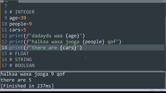 python string and data type: Somali for beginners