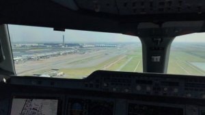 Airbus A350 cockpit view landing in Bangkok Suvarnabhumi Airport BKK