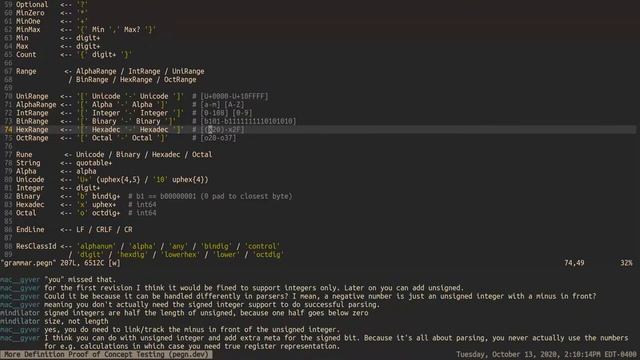 More Definition Proof of Concept Testing (pegn.dev) #golang #pegn #compsci #livecoding #vim #tmux