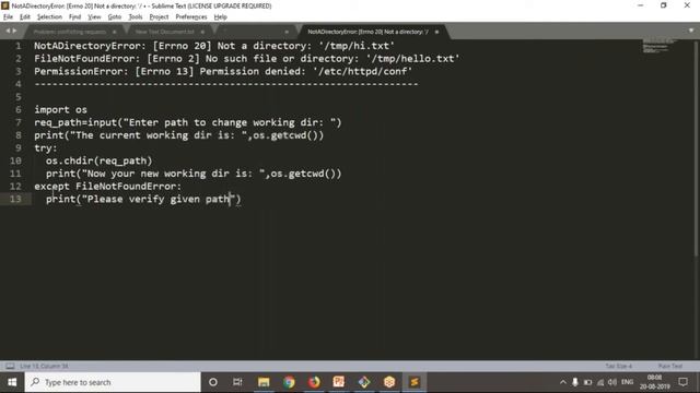 81 Complete Python Basics for Automation-Simple exception handling to changing current working dir