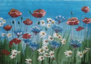 Мастер Класс. Гуашь. МАКИ ВАСИЛЬКИ РОМАШКИ