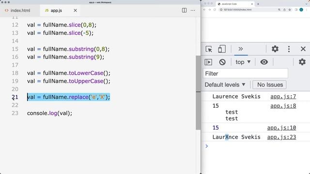 Learn JavaScript String Methods with coding examples free source code