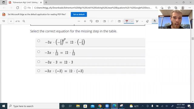 Edmentum Algebra1 Unit1 Solving Linear Equations