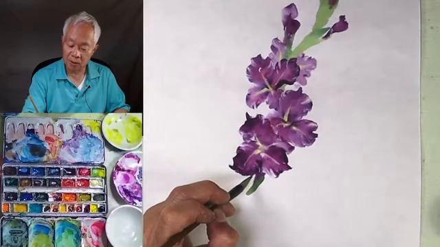 Painting Gladiolus part 2 - Live Chinese brush painting online class смотреть онлайн