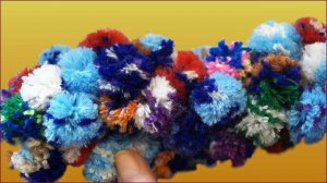 Коврик из самодельной помпонной пряжи. Коврик спицами.