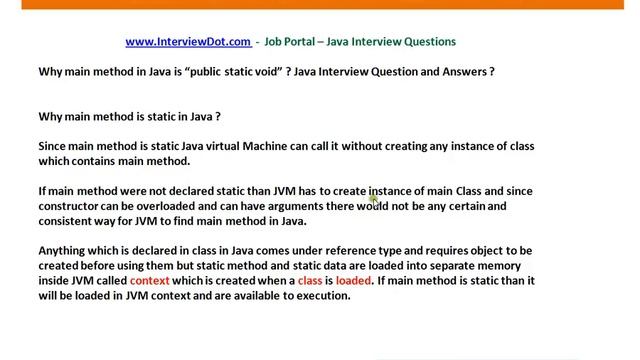 Java Interview Question and Answer Why main method in java public static void