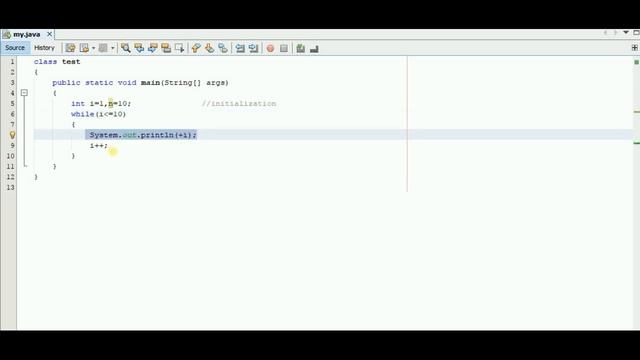 print first 10 numbers by using while loop in java?|java|while loop|? easy|2 minutes
