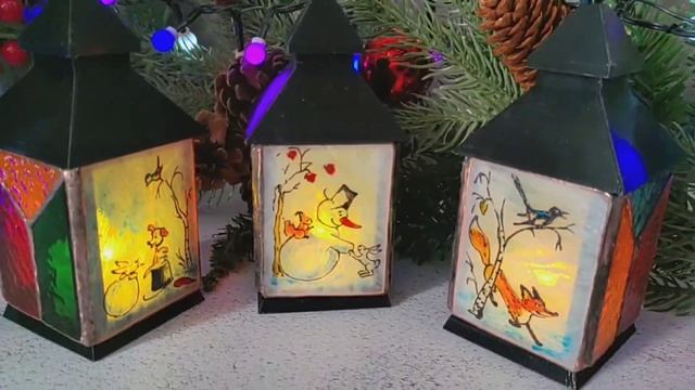 Витражные фонарики с ручной росписью (3 шт. в комплекте). смотреть онлайн