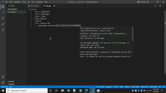 I Love You (100 times) Using Python | Python Purpose Method of Hundard Times  #python
