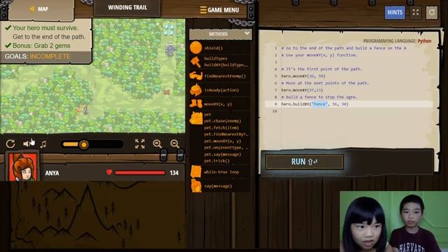 Secrets of Coding PYTHON in CodeCombat: Backwoods Forest - Winding Trail: Game Walkthrough