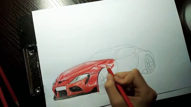 рисунок TOYOTA SUPRA цветными карандашами/как нарисовать машину цветными карандашами очень просто. смотреть онлайн