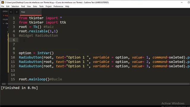 8.Introducción a interfaces gráficas con Tkinter | Radiobutton | Código nativo