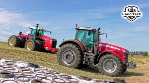 Закладка кормов в хозяйстве: РСМ 2400, Massey 8737S, JCB 434S! Девушка работает на тракторе!