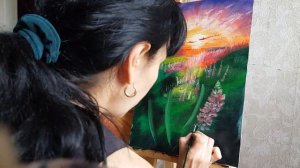 Люпины на закате - маслом