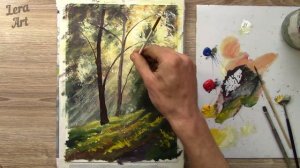 Рисуем вместе картину Лучи солнышка в лесу - ПОДРОБНЫЙ УРОК РИСОВАНИЯ от Художника в ДЕРЕВНЕ