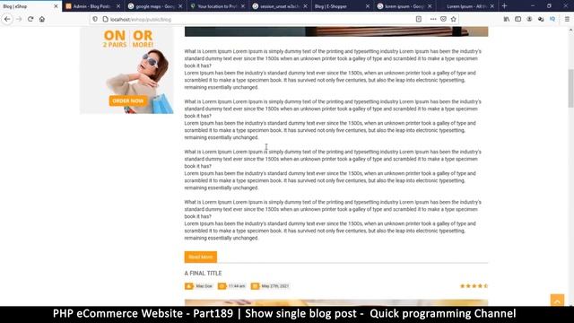 #189 PHP Ecommerce website development | Show single blog post | MVC OOP - Quick programming