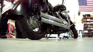 2004 Honda Shadow Aero 750 with 3 inch Roadburner dual exhaust pipes