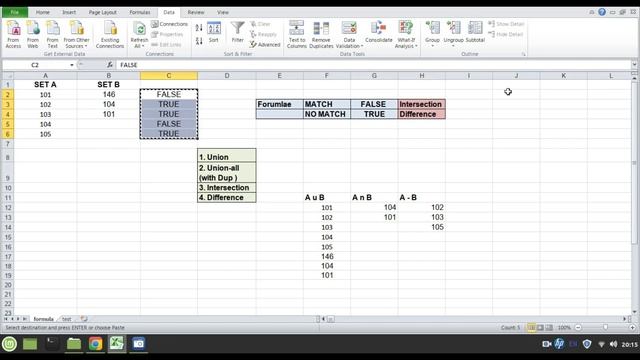 Set operations in Microsoft excel | Set intersection and Set difference in excel смотреть онлайн